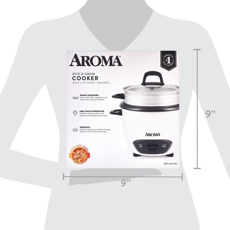 6-Cup Rice Cooker Food Steamer Automatic Keep-Warm Nonstick Easy Cleanup White