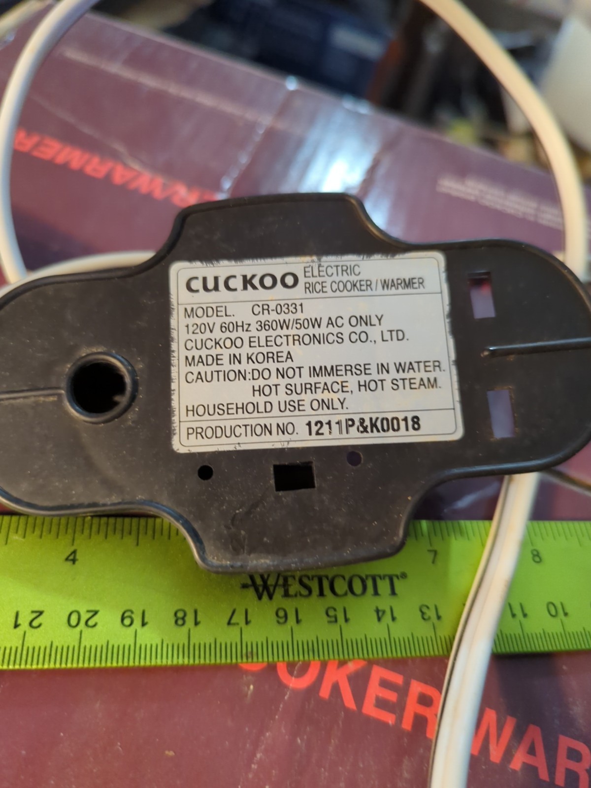 CUCKOO Power Cord Blck Clip Cr-0331 Rice Cooker Steamer Replacement Piece Orange