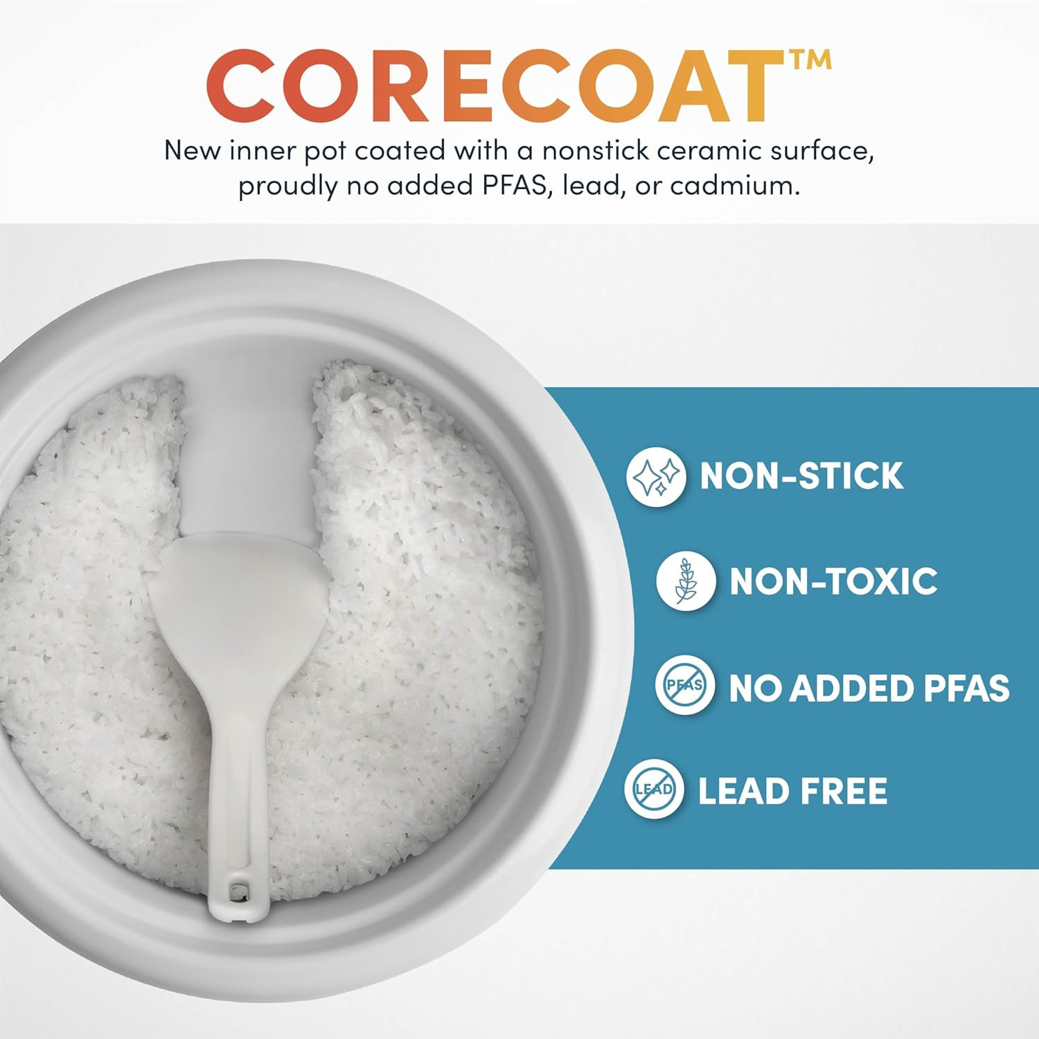 Corecoat Pot-Style Rice Cooker with One-Touch Control and Non-Stick Ceramic Coat