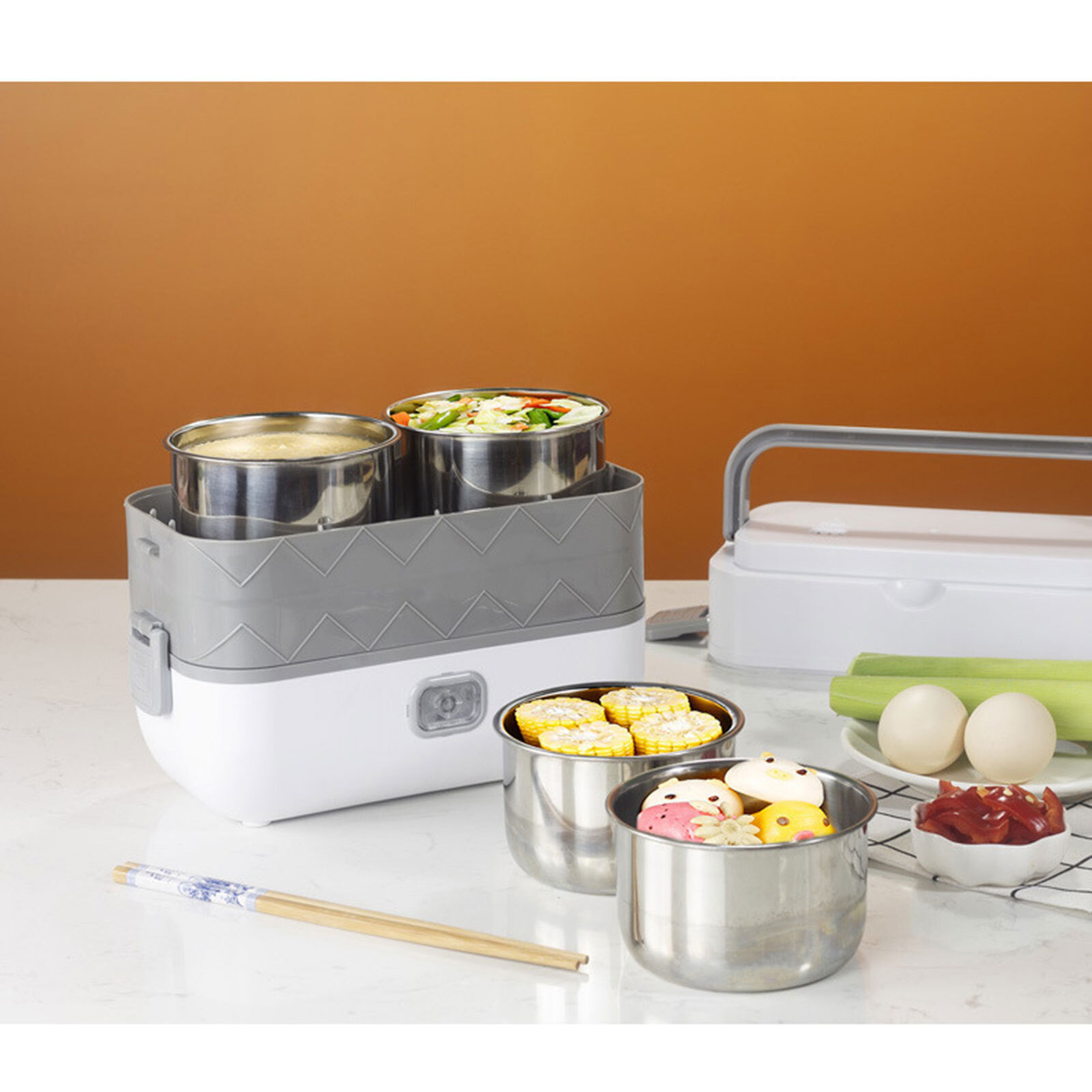 2 Layer Electric Lunch Box Food Warmer Heater Rice Cooker Travel Portable 110V
