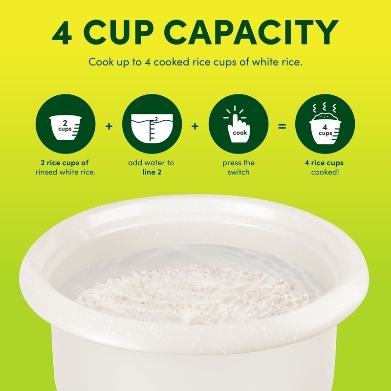 4-Cup Rice Cooker Food Steamer Nonstick Ceramic Automatic Shut-Off Pop-Up Basket