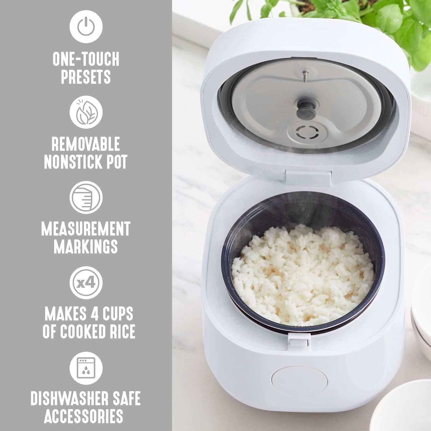 Digital Rice Cooker, 2-Cups Uncooked/4-Cups Cooked, Removable Nonstick Cerami…