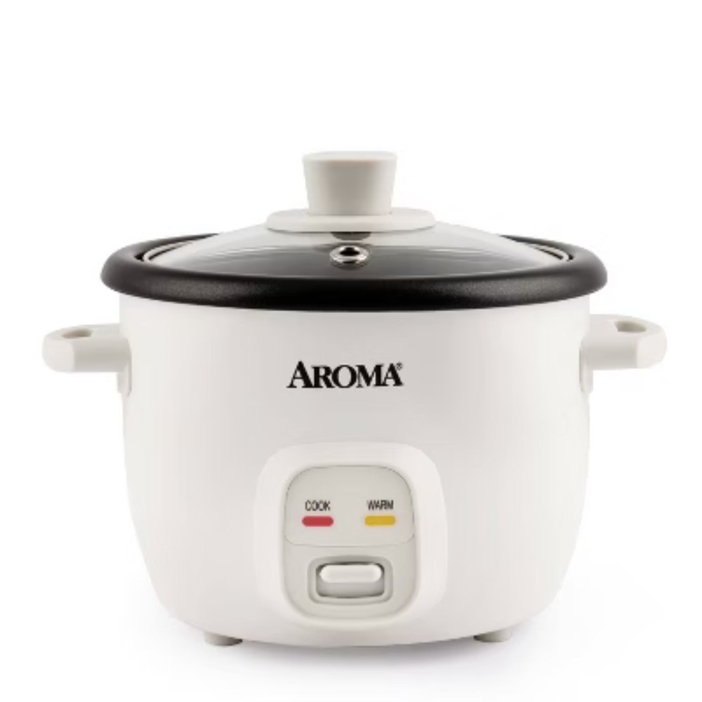 White 4 Cup Rice Cooker – 250W, Stay-Cool Handles, Glass Lid
