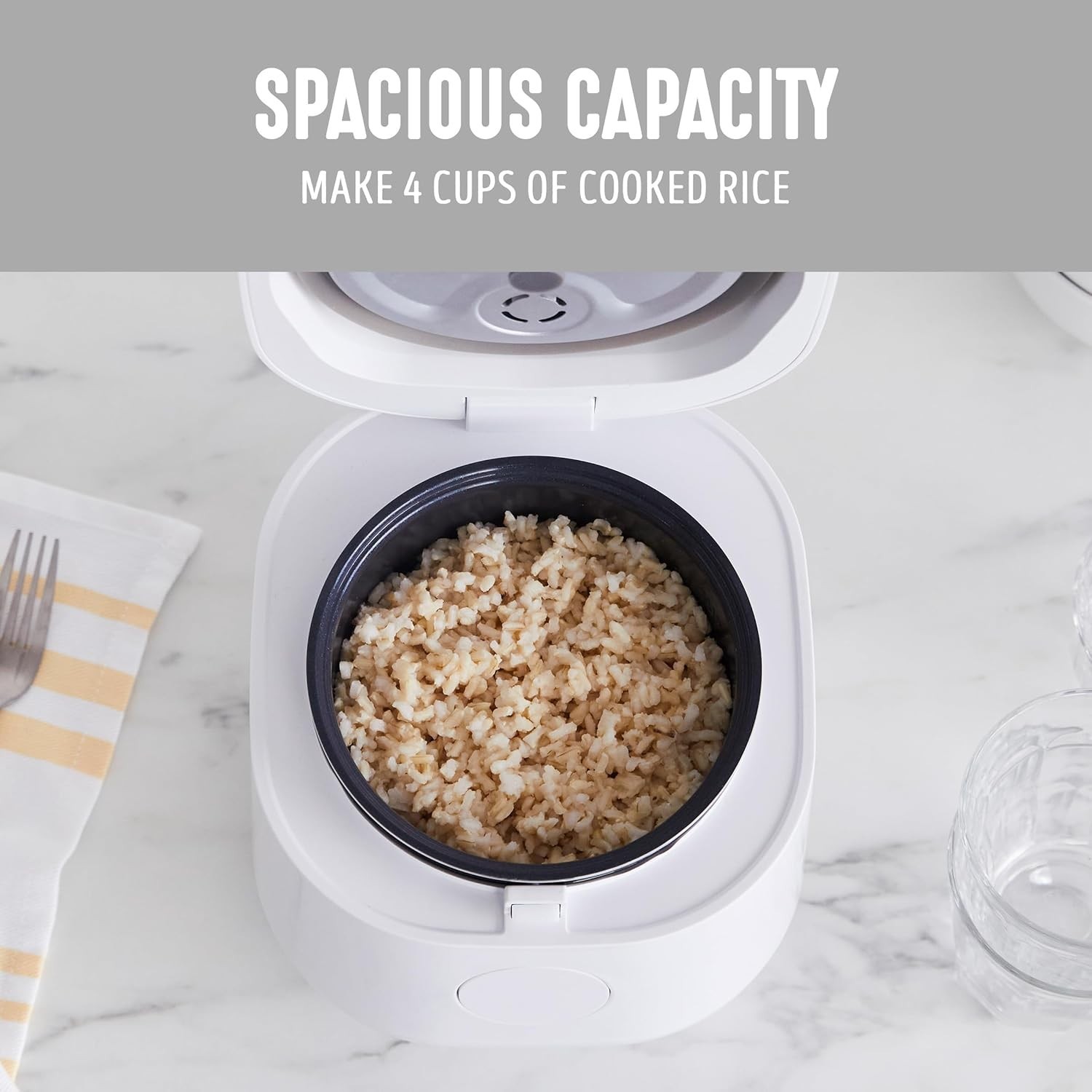 Digital Rice Cooker, 2-Cups Uncooked/4-Cups Cooked, Removable Nonstick Cerami…
