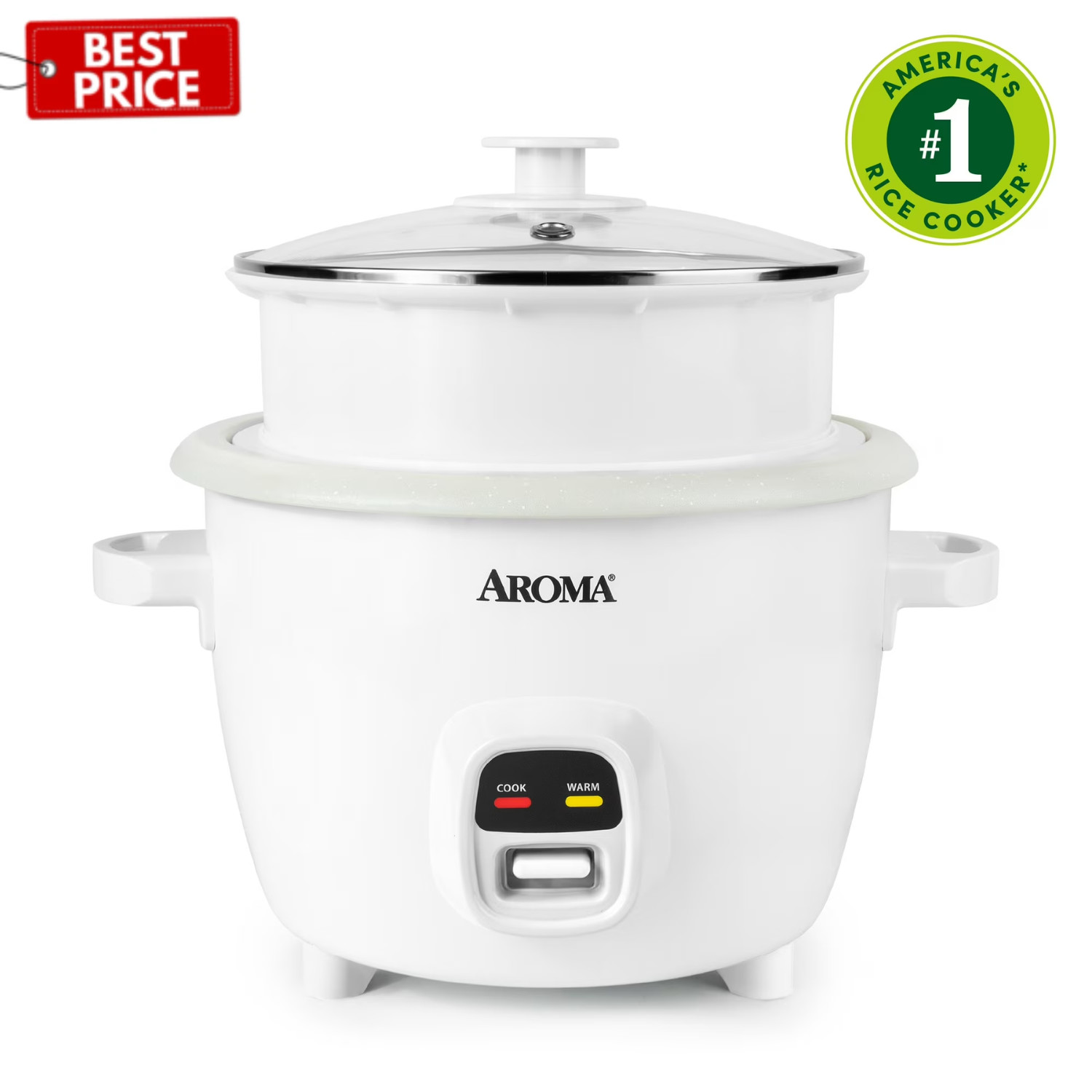 Aroma 20 Cup Cooked Rice Cooker Food Steamer White Nonstick Pot Cooker