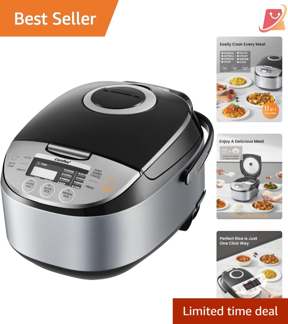 Electric Rice Cooker 6 Cups Non-Stick Fuzzy Logic Multi-Function Steamer