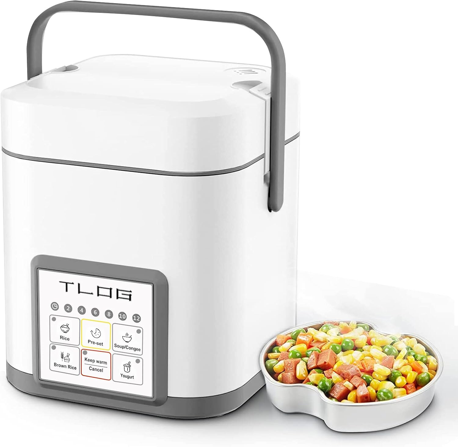 Mini Rice Cooker 2.5 Cups Uncooked, Healthy Ceramic Coating Portable Cooker, 1.2