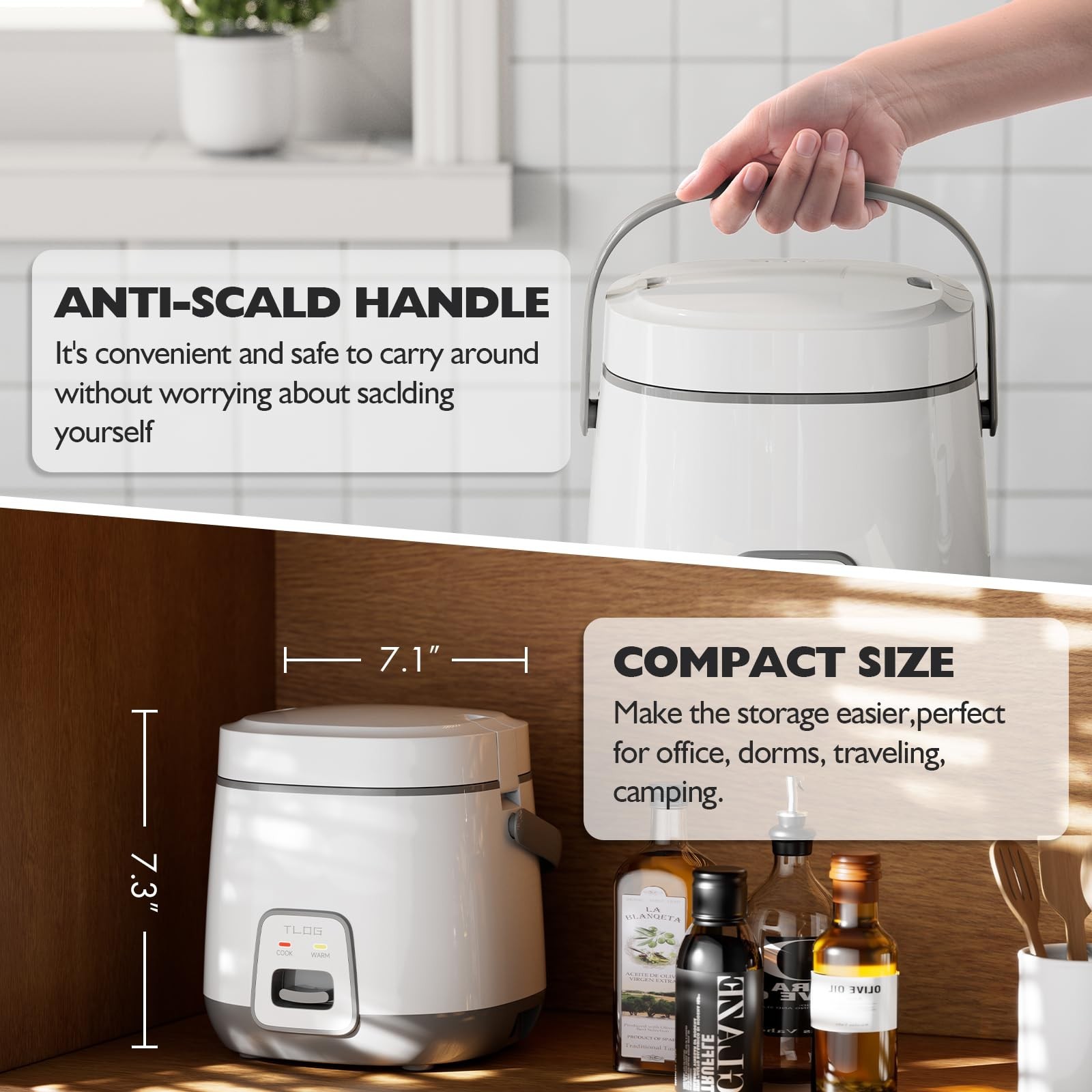 Compact 2-Cup Rice Cooker, Non-Stick Small Rice Maker for 1-3 People, Portable F