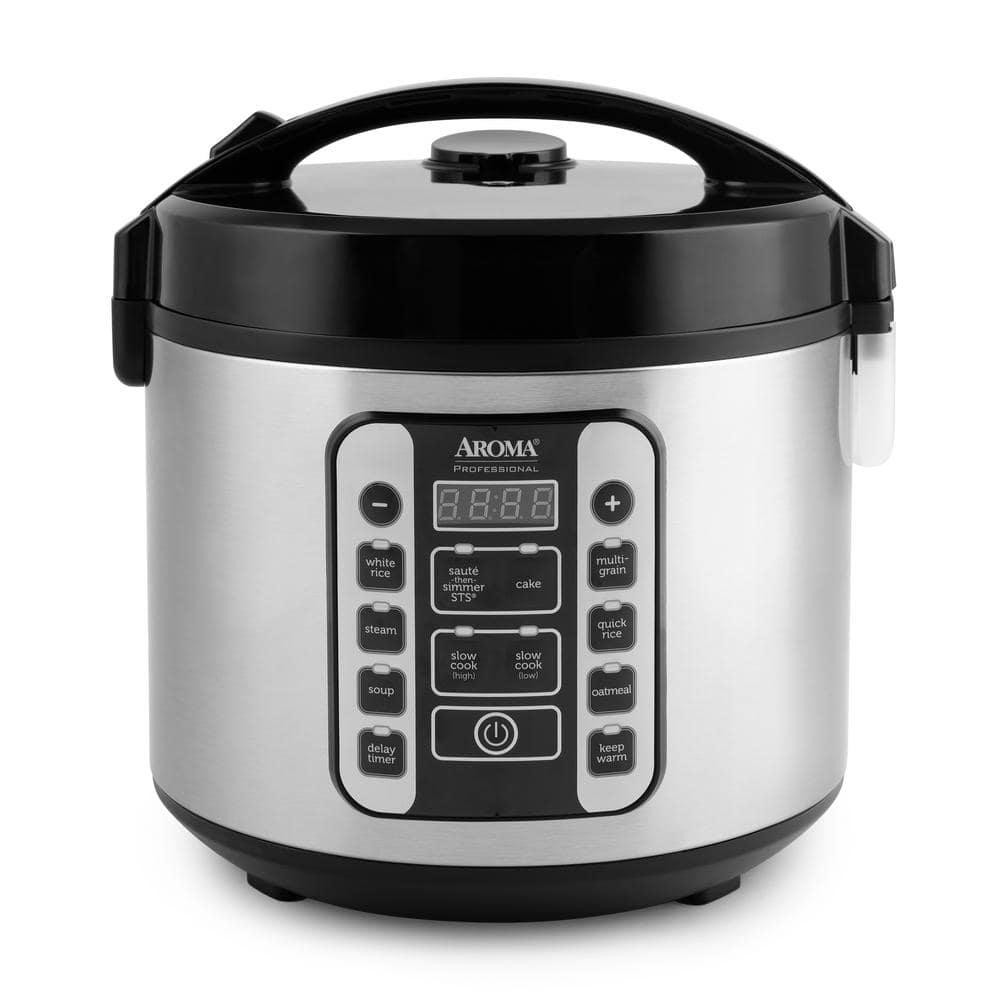 AROMA Rice Cooker Food Steamer 20-Cup Cool-Touch Stainless Steel Multi-Function