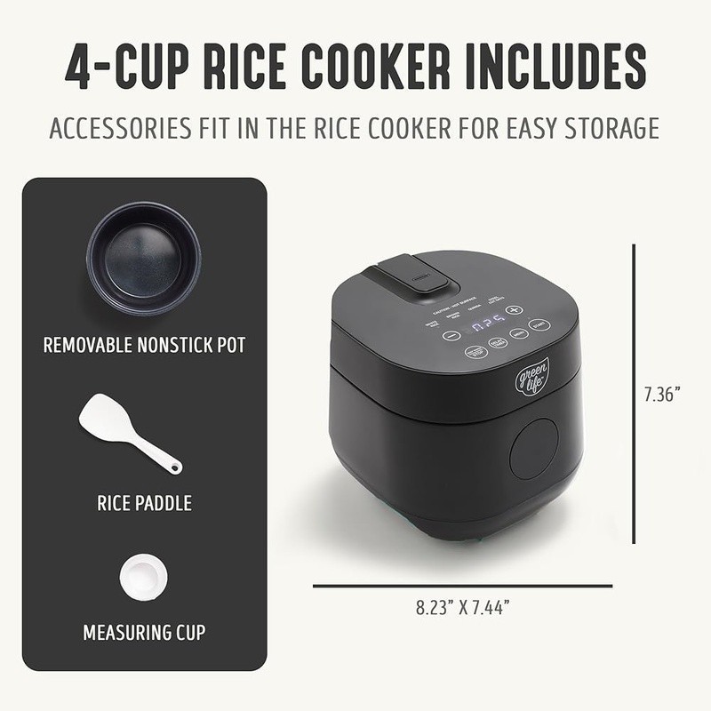 1.5 QT Rice Cooker One-Touch Cooking Ceramic Nonstick Smart Delay Timer Compact