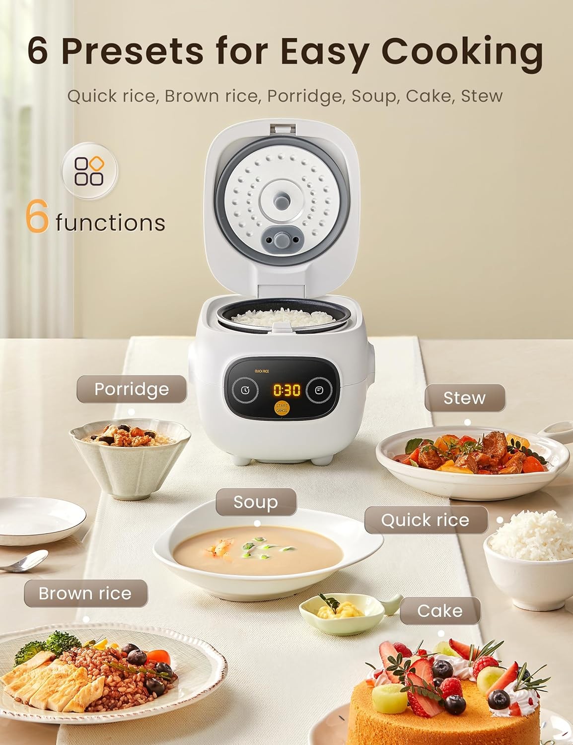 Mini Rice Cooker 4 Cups Cooked/2 Cups Uncooked, Portable Non-Stick Rice Maker, 2