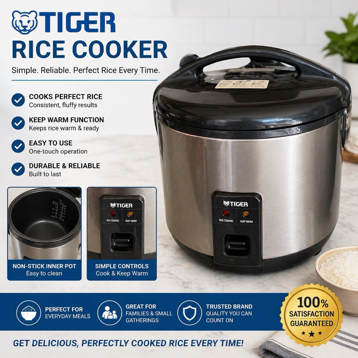 Tiger JNP-S18U 5.5-Cup Rice Cooker and Warmer, Stainless Steel Gray