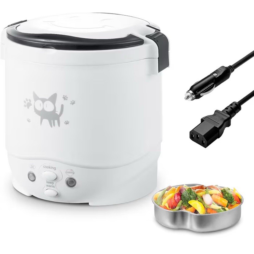 Mini Rice Cooker 1L Small Rice Cooker 2 Cup-uncooked Travel Rice Maker 12V Car