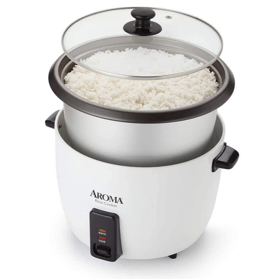 AROMA Rice Cooker 32-Cup White Pot Steamer One-Touch Keep-Warm Dishwasher Safe