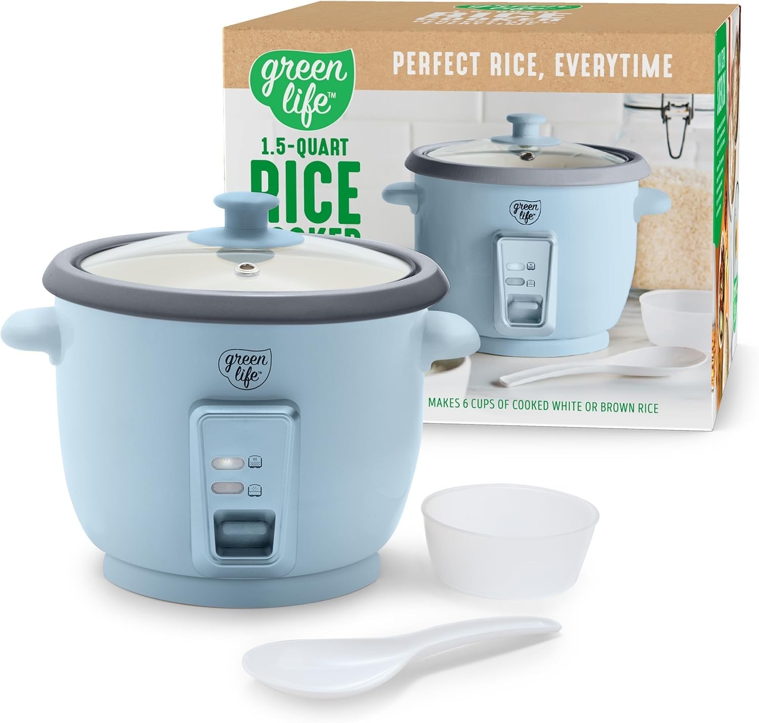 Compact 6-Cup Rice Cooker with PFAS-Free Nonstick Pot, One-Touch Operation