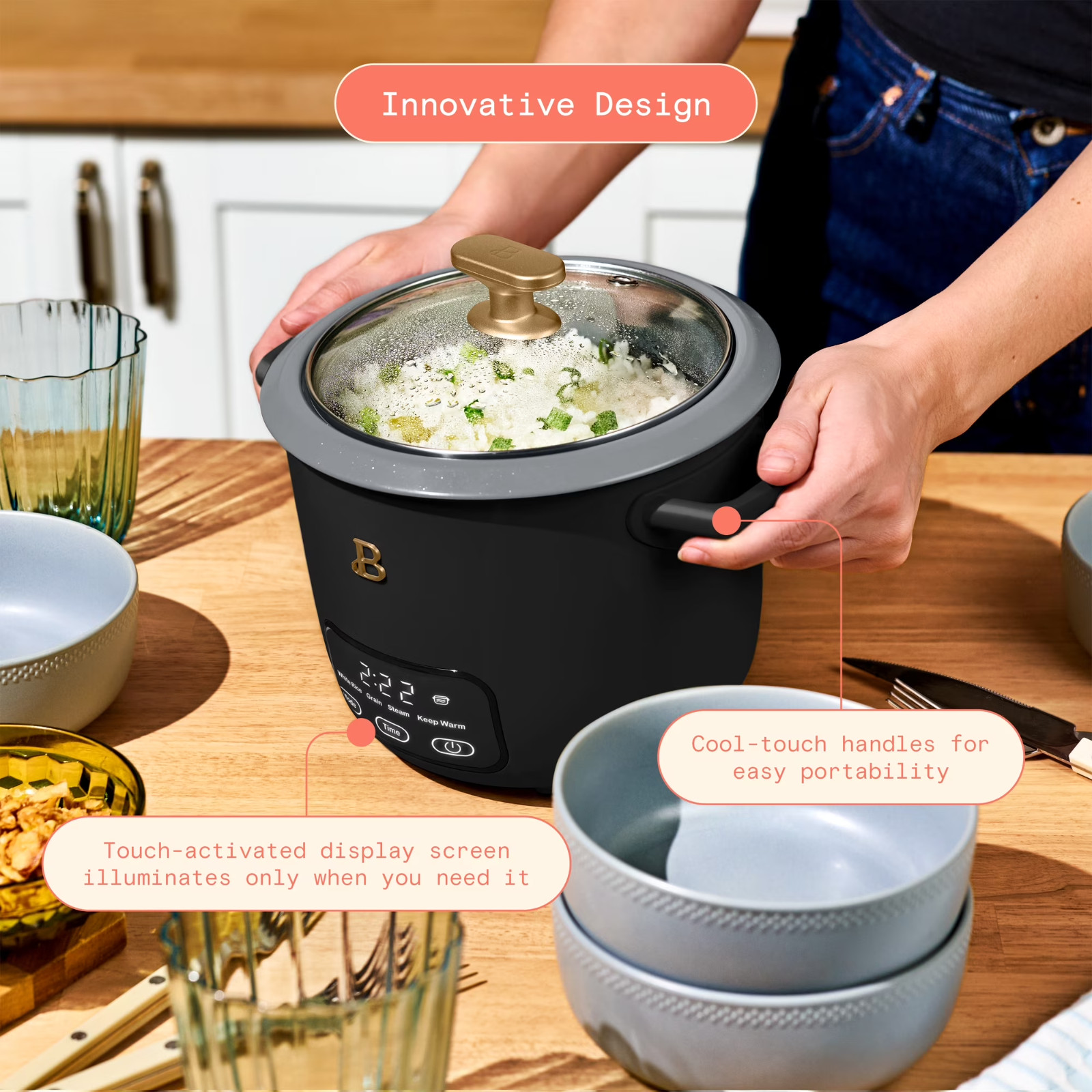 Beautiful 6-Cup Cooked, 3-Cup Uncooked Digital Electric Rice and Grain Cooker wi