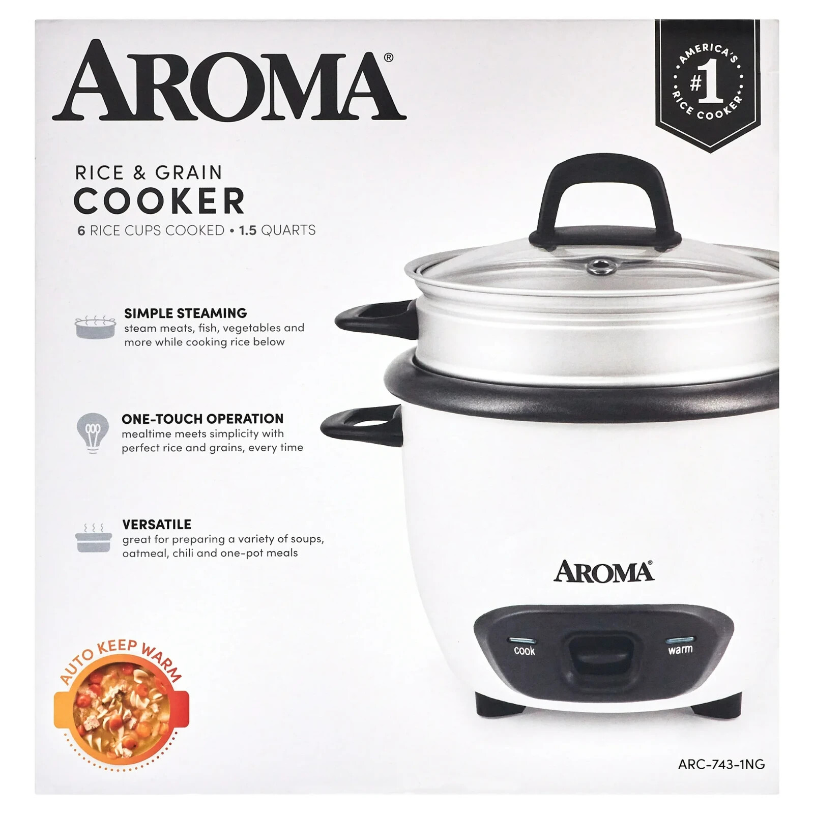 6-Cup / 1.5Qt. Rice Cooker & Grain Cooker Steamer Home Office Kitchen Cooking US