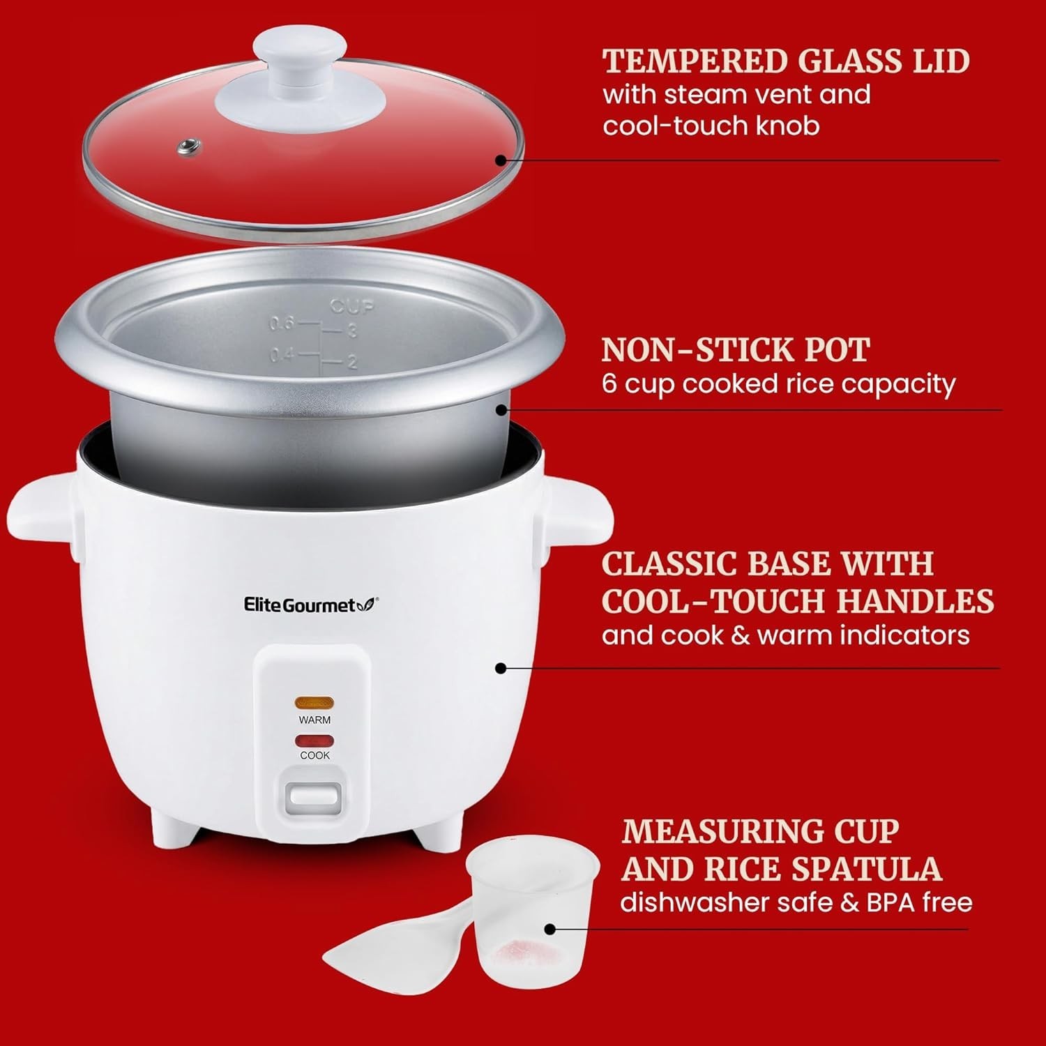 Rice Cooker 6 Cups Cooker Steamer Soup Stew Grains Hot Cereals Non Stick
