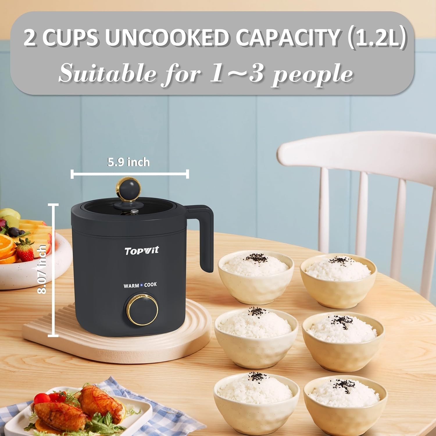 Rice Cooker Small, Mini Rice Cooker 2 Cups Uncooked, 1.2L Portable Rice Maker…