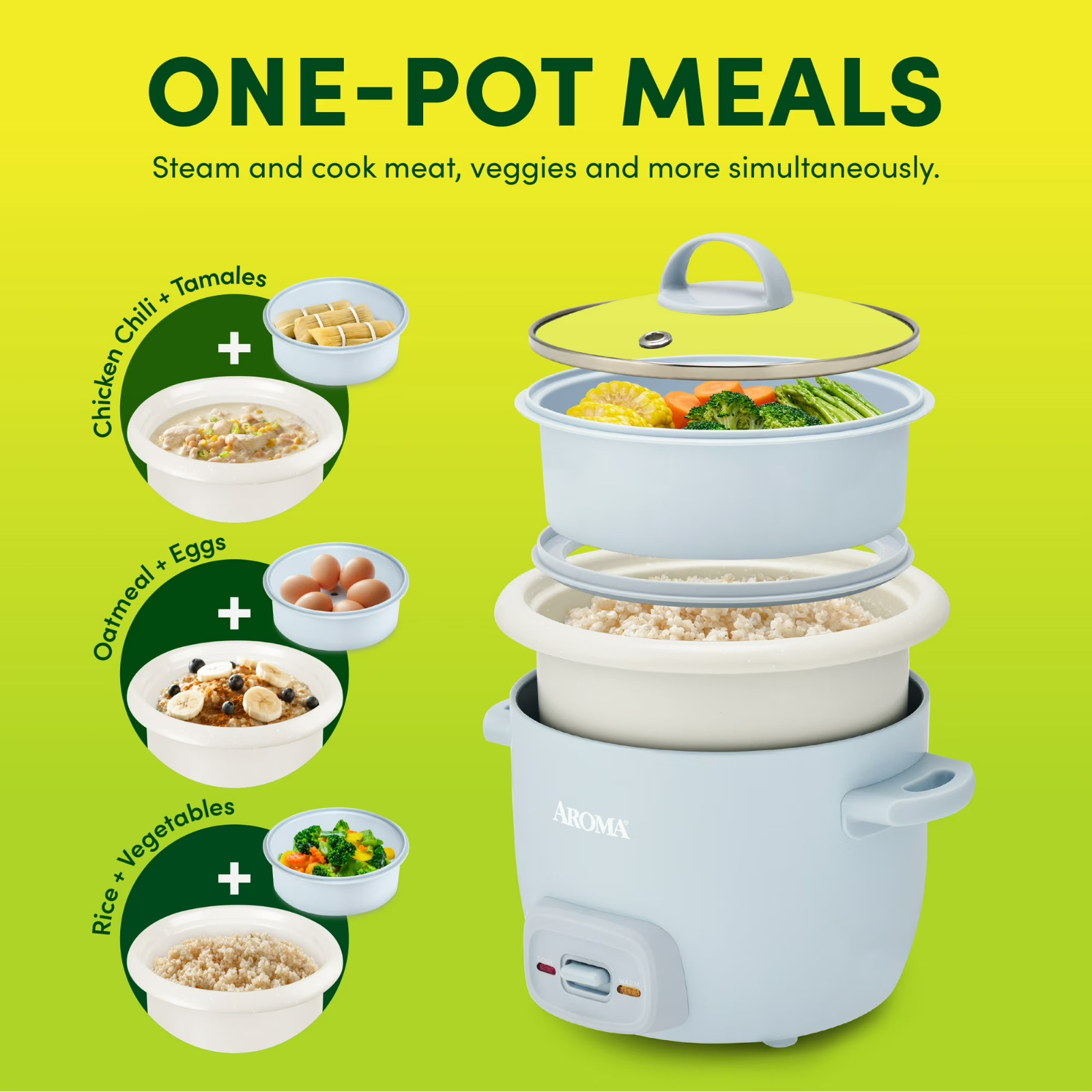 AROMA® 4-Cup Cooked, 2-Cup Uncooked Rice Cooker & Food Steamer with Bonded Grani