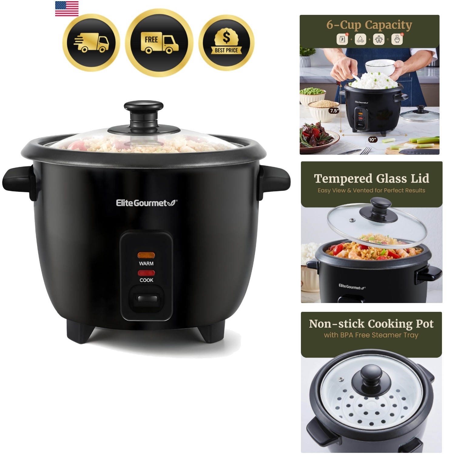 Electric Rice Cooker with Steam Tray and Non-Stick Inner Pot Makes Soups, Ste…