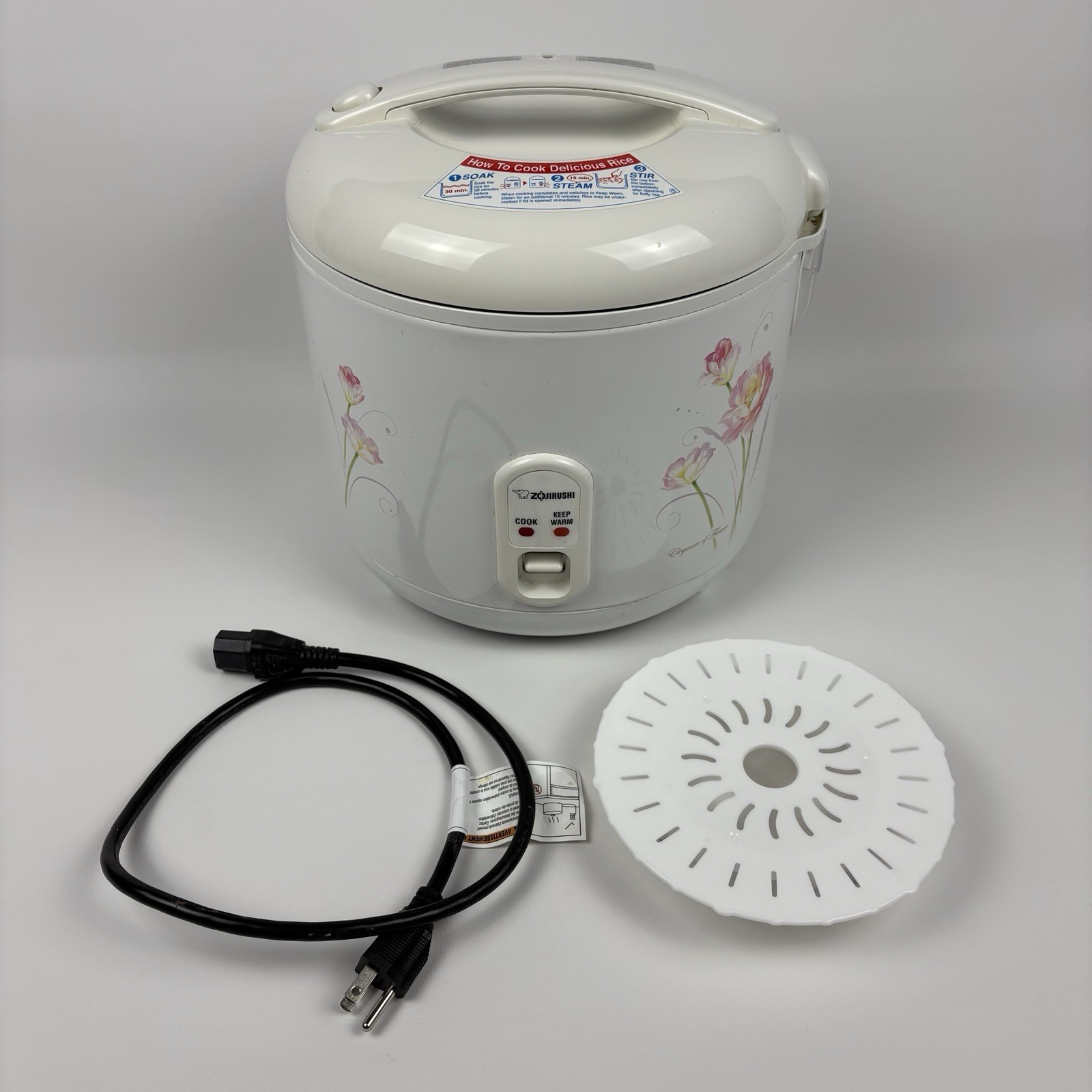 Zojirushi NS-RPC18 10 Cup Rice Cooker With Steam Tray 1.8-Liter White Flowers
