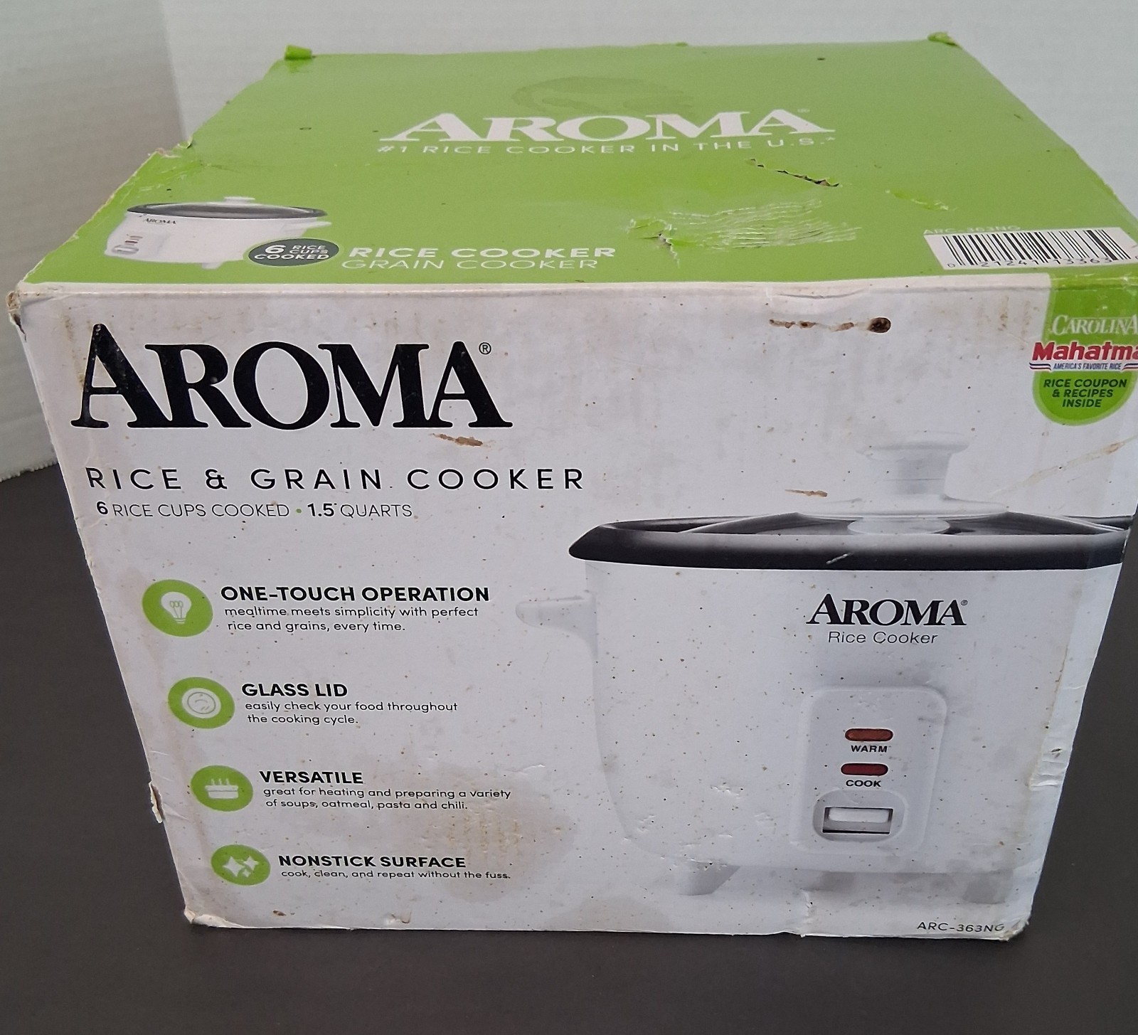 Aroma Rice Cooker ARC-363NG 6 Cup 1.5 Qt Capacity Non-Stick Surface NEW open box