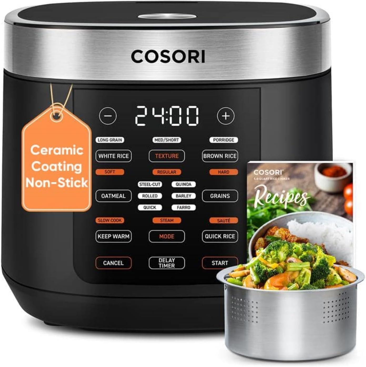 COSORI Rice Cooker 10 Cup, 24h Keep Warm Non-Stick Ceramic Inner Pot 18 Function
