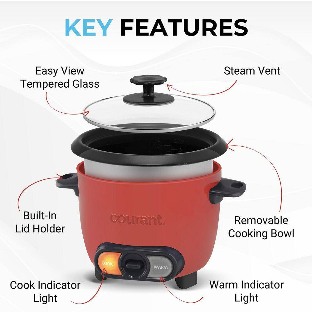 6-Cup (Cooked) Rice Cooker, Removable Non-Stick Bowl, One Touch Rice Cooker, Red