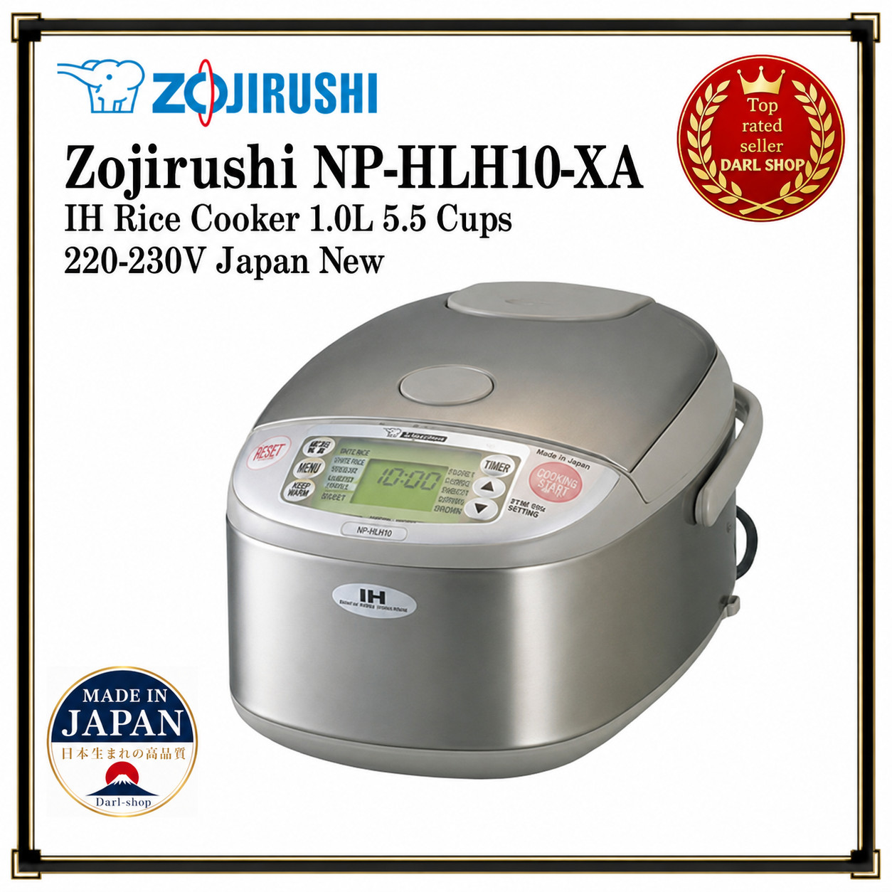 Zojirushi NP-HLH10-XA IH Rice Cooker 1.0L 5.5 Cups 220-230V Japan New