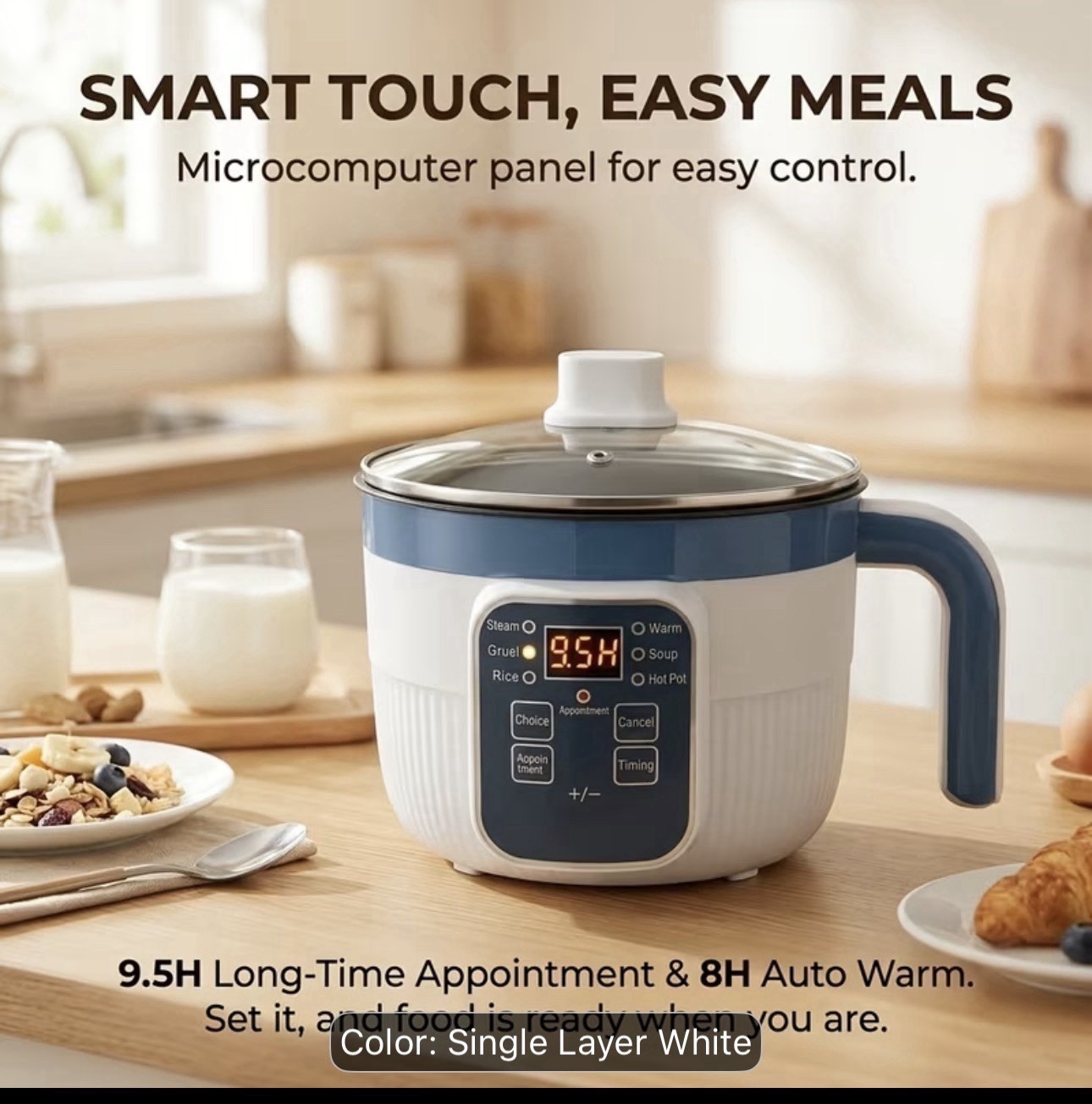 Multifunctional Smart Electric Cooker For Steaming & Cooking Non-Stick Pan