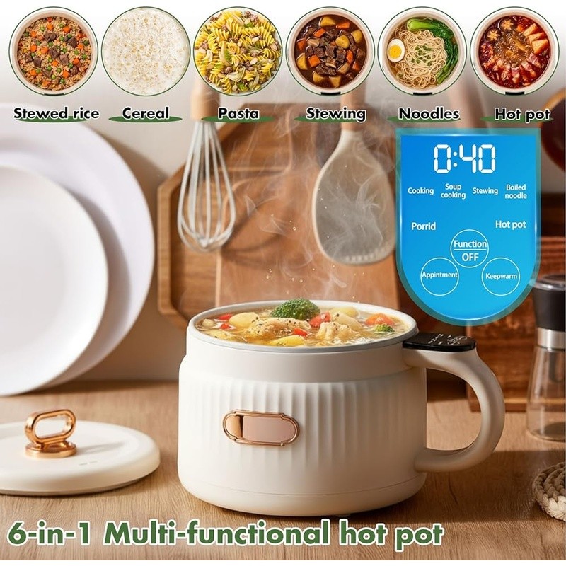 2-Piece Electric Cooker Set Multi-functional Non-Stick Cooking Pot Easy Clean US