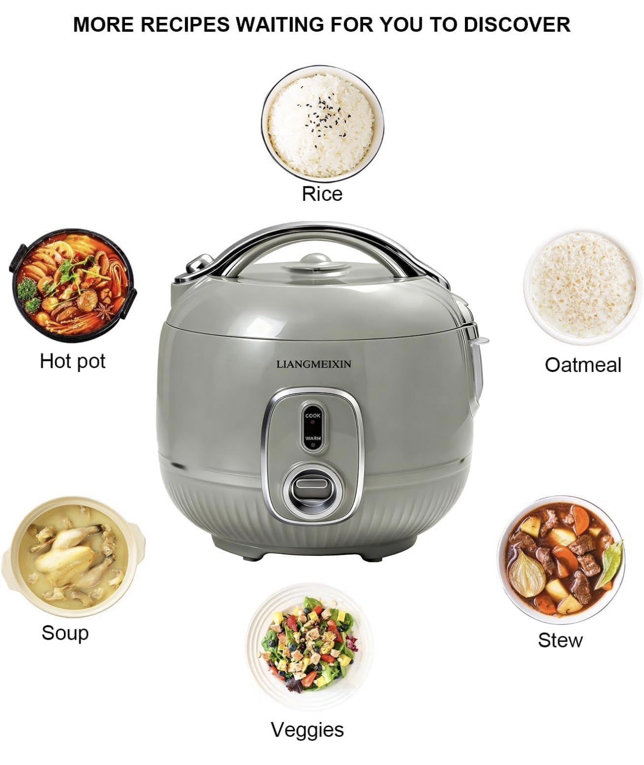 LIANGMEIXIN MY20-X 5-Cup Electric Rice Cooker 350W Gray, 2 Settings, Steam