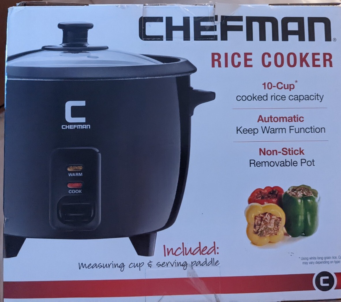 10 Cup Chefman Rapid Electric Rice Cooker With Measuring Cup, Serving Paddle NIB