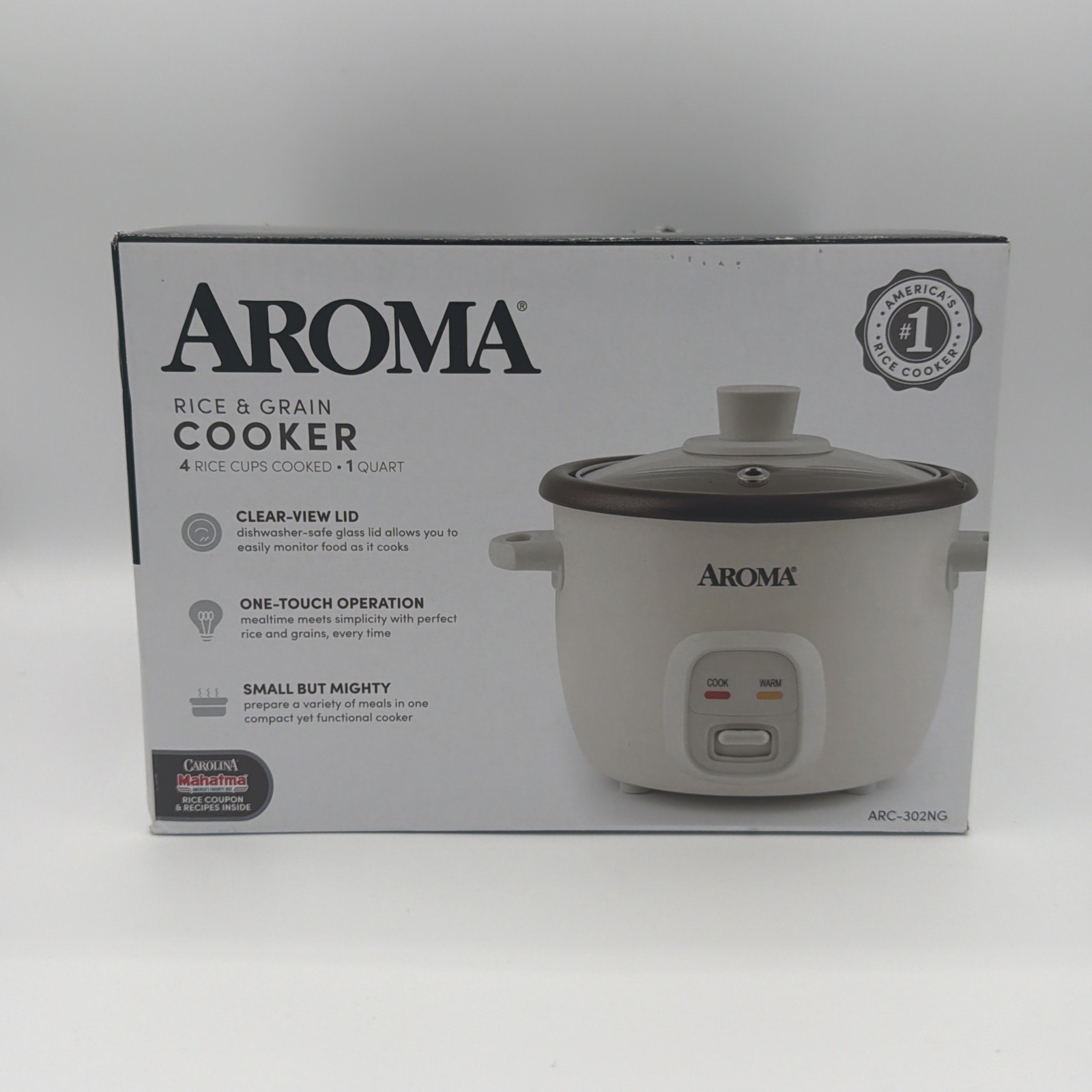 Aroma Housewares 4-Cups (Cooked) / 1Qt. Rice & Grain Cooker (ARC-302NG), White
