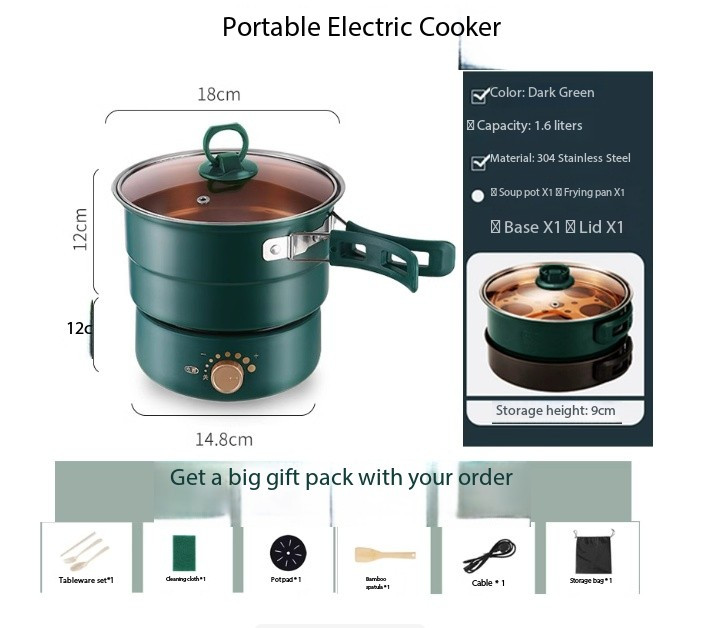 Travel Rice Cooker Portable Split Frying Pan Electric Stew Soup Pot Boiler