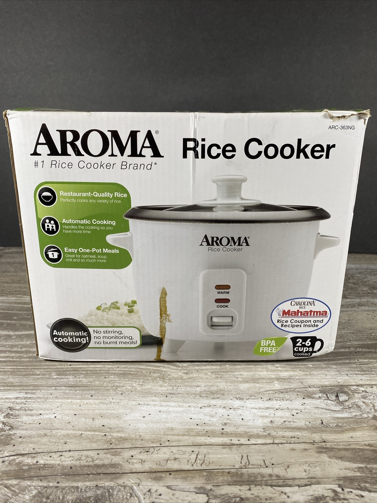 Aroma Rice Cooker 6-Cup 1.5Qt. Non-Stick Model ARC-363NG