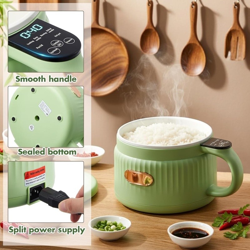 2-Piece Electric Cooker Set Multi-functional Non-Stick Cooking Pot Easy Clean US
