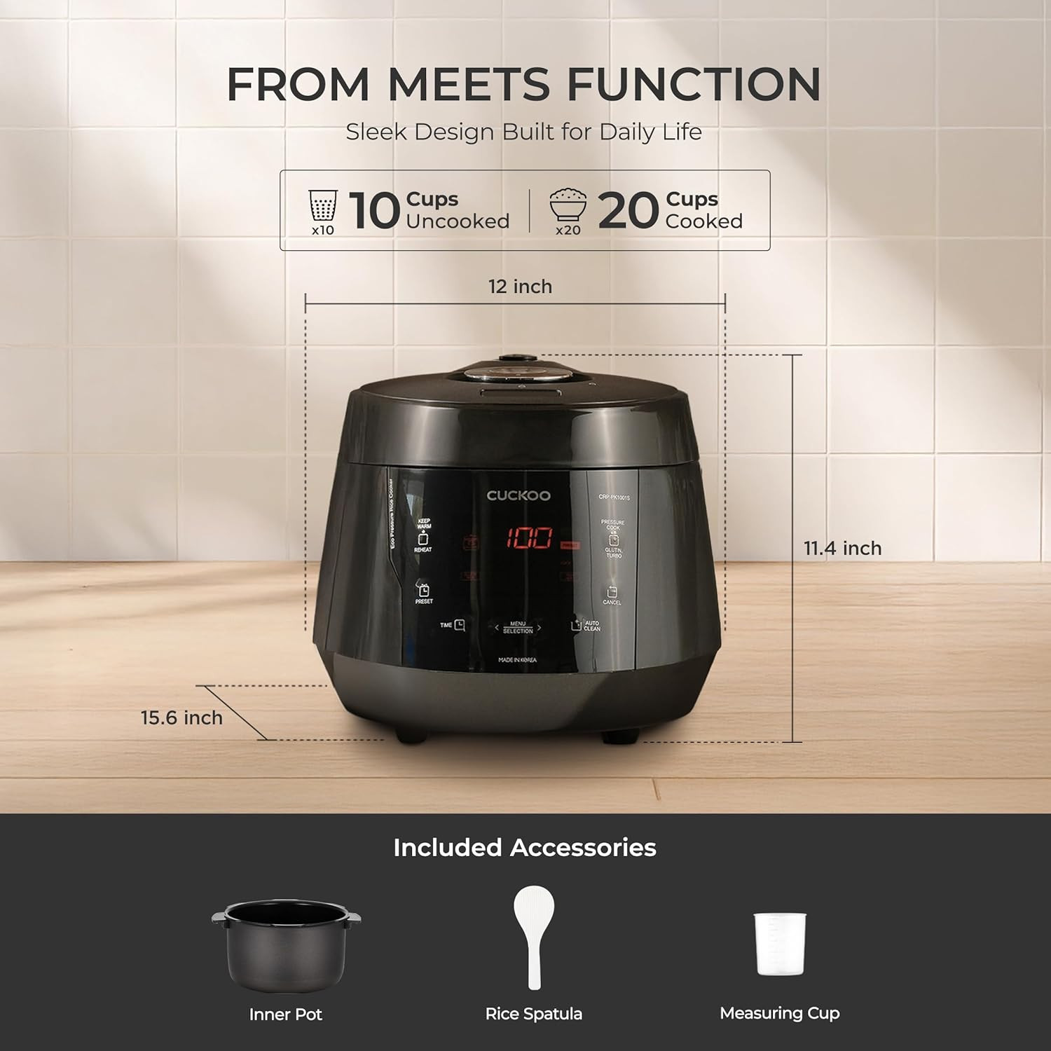 CUCKOO High Pressure Rice Cooker 10-Cup Uncooked / 20-Cup Cooked with Nonstick I
