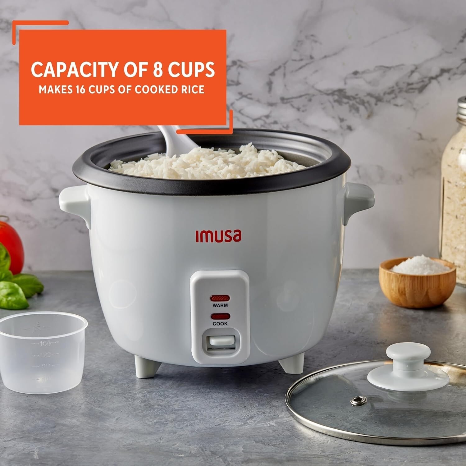 Compact Nonstick Electric Rice Cooker: 8-Cup Capacity with Measuring Spoon & Cup