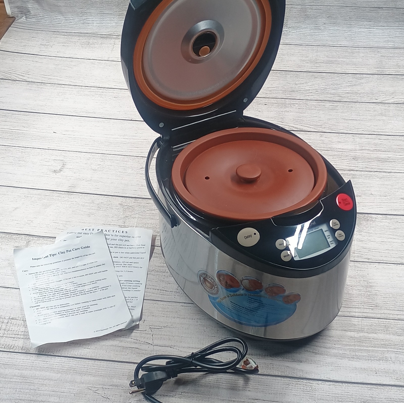 VitaClay Stainless Steel Rice Cooker w/ Clay Inner Pot, Lid, 7 Programs 500W