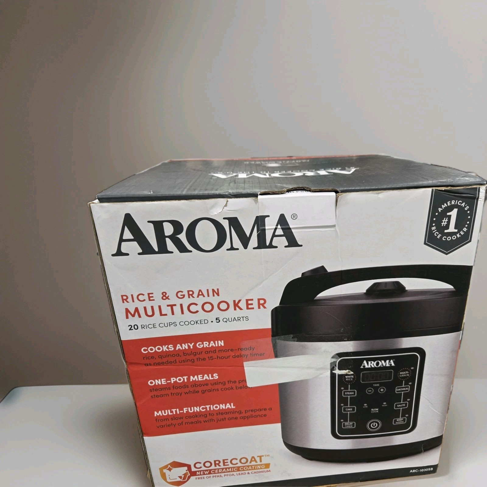 Aroma 20 Cup Digital Rice Cooker & Steamer Stainless Steel: 5 Settings