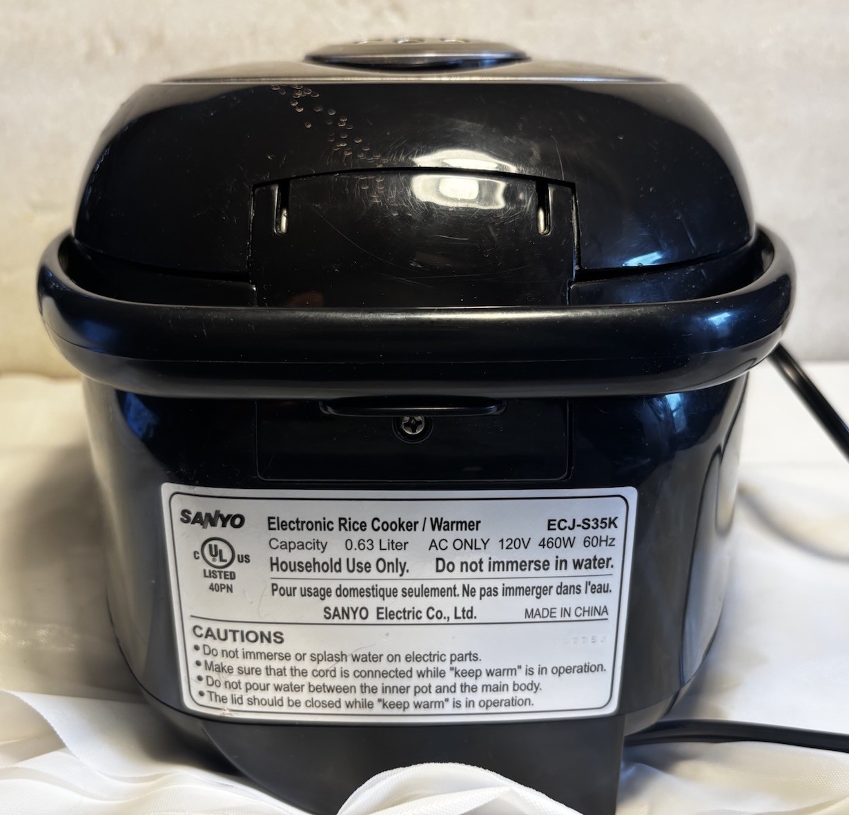 Sanyo ECJ-S35K 3.5 Cup Rice Cooker – Incomplete NO BOWL Tested