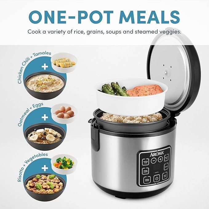 AROMA Digital Rice Cooker, 4-Cup (Uncooked) / 8-Cup (Cooked), Steamer, Grain