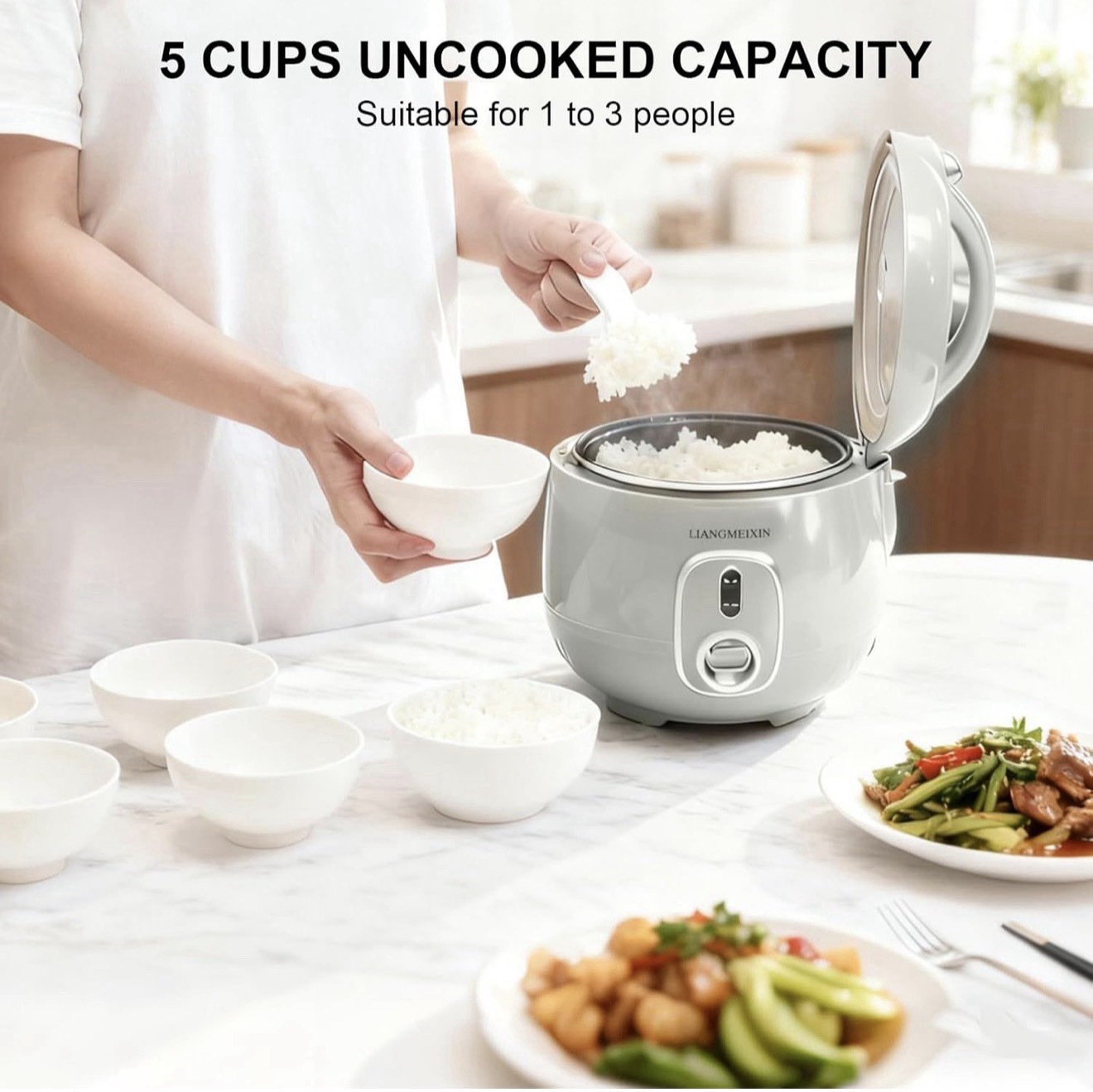 LIANGMEIXIN MY20-X 5-Cup Electric Rice Cooker 350W Gray, 2 Settings, Steam