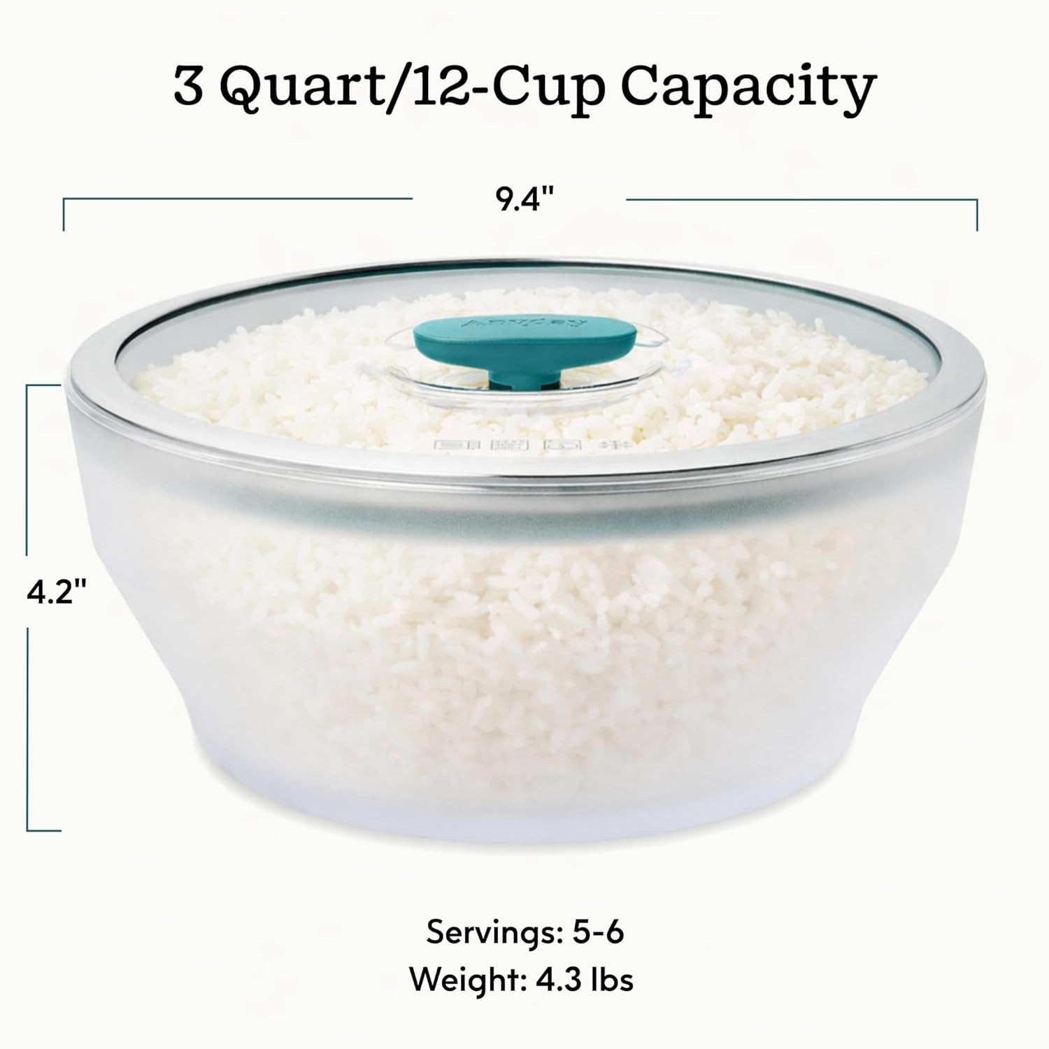 12-Cup Microwave Rice Cooker Bowl with Lid – Microwavable Safe Glass