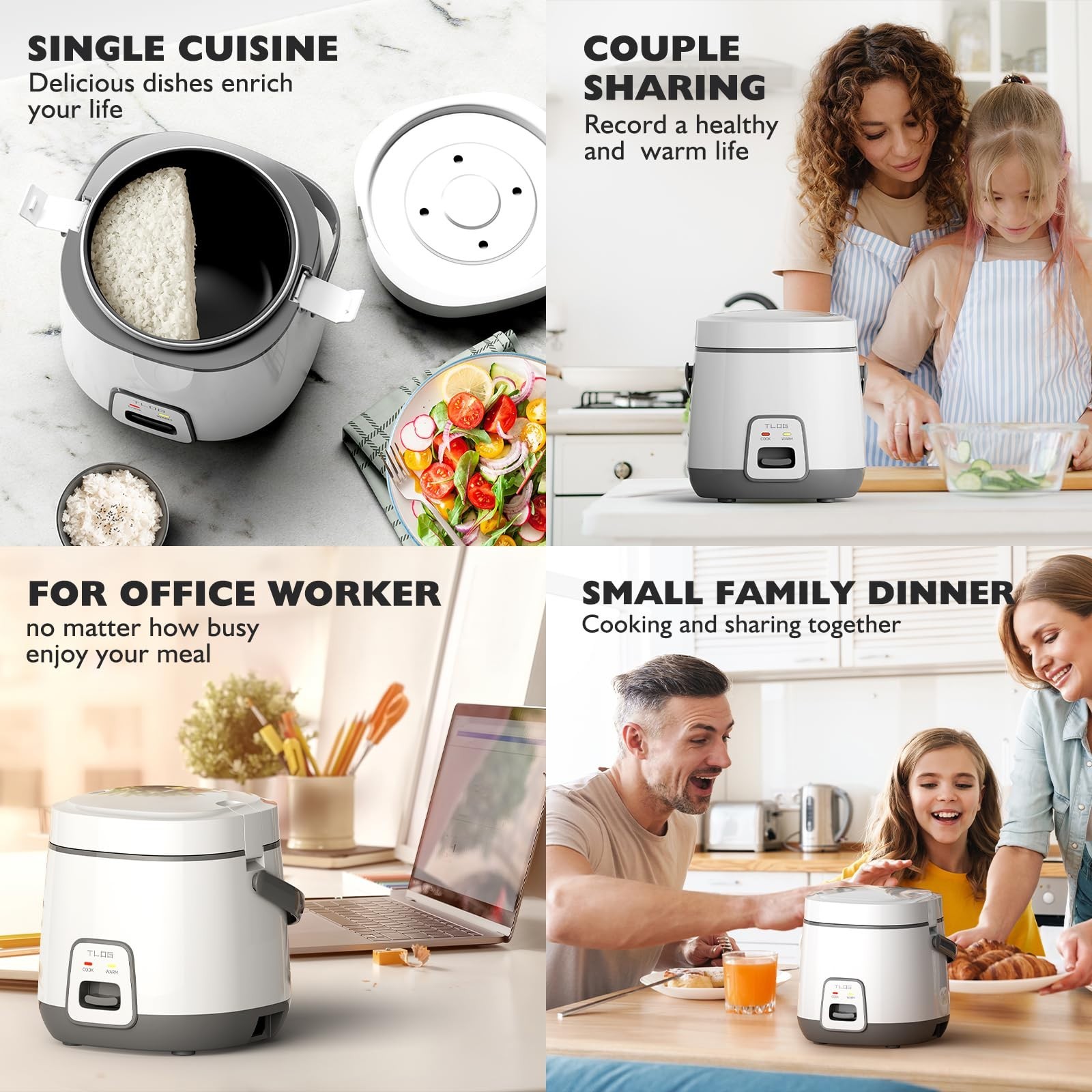 Compact 2-Cup Rice Cooker, Non-Stick Small Rice Maker for 1-3 People, Portable F