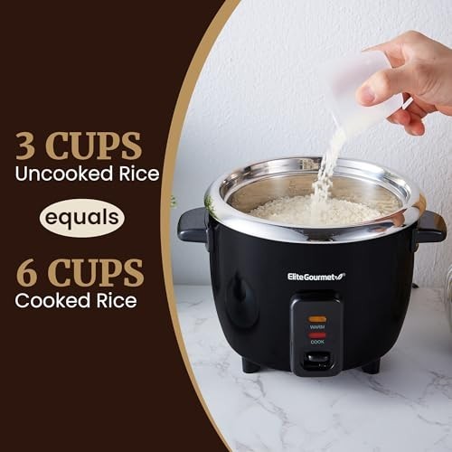 6-Cup Electric Rice Cooker with Stainless Steel Pot, Makes Soups, Stews & Grains
