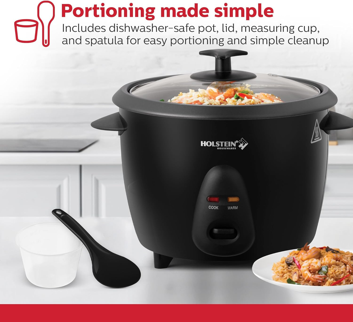 Holstein Housewares 16-Cup Cooked (8-Cup Uncooked) Rice Cooker, Black – One-Touc