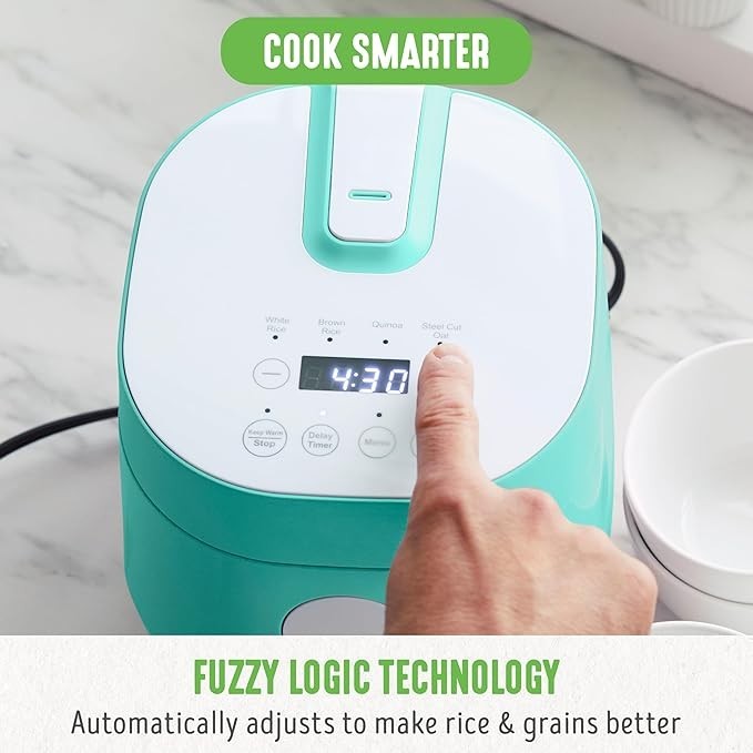 GreenLife Digital Rice Cooker, 2-Cups Uncooked/4-Cups Cooked, Removable Nonstick